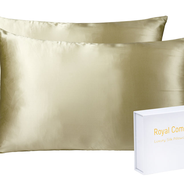 Royal Comfort Mulberry Soft Silk Hypoallergenic Pillowcase Twin Pack 51 x 76cm - Champagne