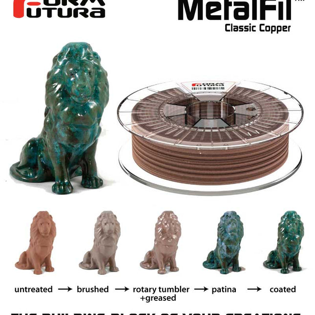 Copper-filled PLA based filament MetalFil - Classic Copper 1.75mm 1500 gram Natural Composite 3D Printer Filament