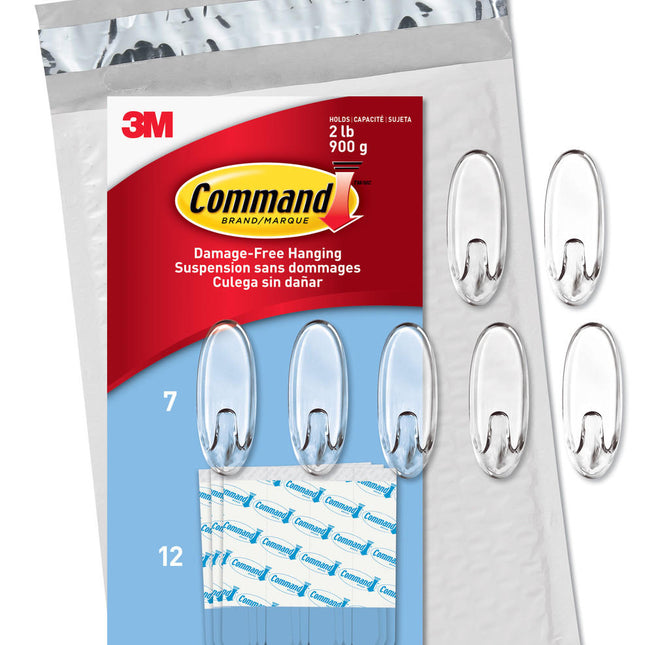 Command Medium Clear Oval Value Pack, 7 Hooks and 12 Strips, CL091-7NA