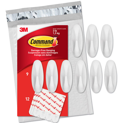 Command Medium Designer Value Pack, 9 Hooks and 12 Strips, GP081-9NA,White