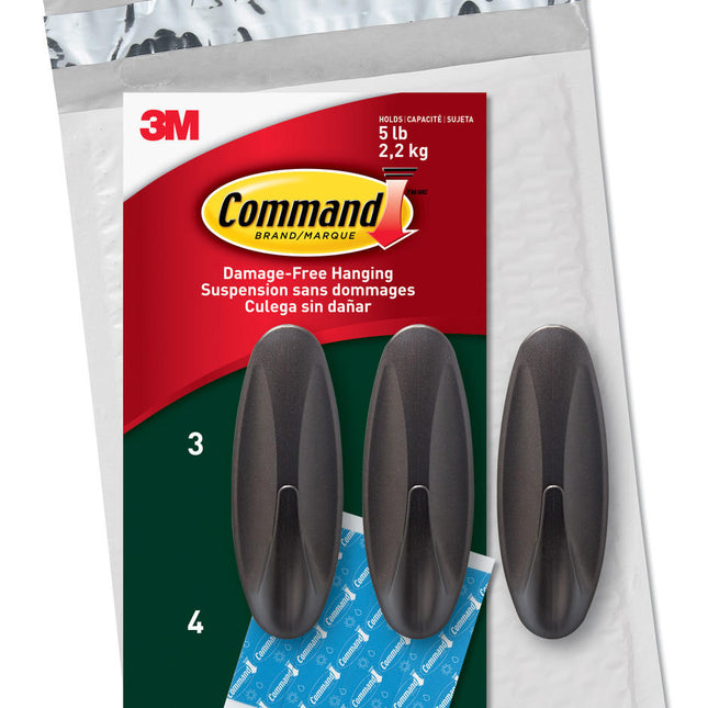 Command Outdoor Metallic Bronze Value Pack, 3 Hooks and 4 Strips, AW083BZ-3NA