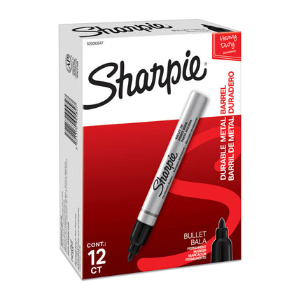 SHARPIE Metal Finish Permanent Marker Bullet Tip Black Box of 12
