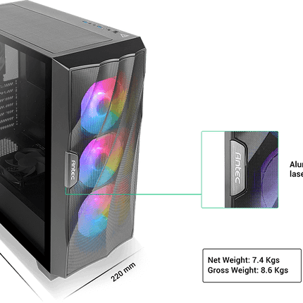 ANTEC DF700 FLUX Wave Mesh Front, High Airflow, Tempered Glass with 3x ARGB Fan Front, 1x Rear, 1x PSU Shell (Reverse Fan blade) ATX Gaming Case