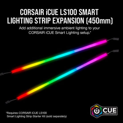 CORSAIR iCUE LS100 Smart Lighting Strip Expansion Kit 2x 450mm Addressable LED Strip, RGB Ext Cable, Adhesive Tape, Cable Clip s