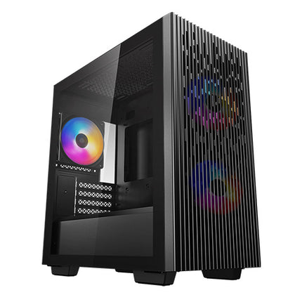DEEPCOOL MATREXX 40 FS Micro-ATX Case, 3xTri-Color LED Fans, Tempered Glass Panel, Mesh Top and Front Panel, Better Airflow for Cooling Support