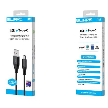 8WARE Premium 1m Samsung Certified Fast Speed Charging USB Type C Data Charger Cable For Samsung Huawei Google LG Retail