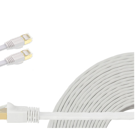 EDIMAX 5m White 40GbE Shielded CAT8 Network Cable - Flat 100% Oxygen-Free BAre Copper Core, Alum-Foil Shielding, Grounding Wire, Gold Plated RJ45