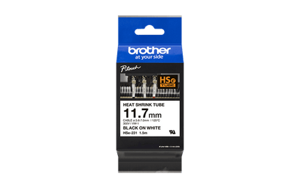 Brother 11.7MM BLACK ON WHITE HEAT SHRINK TUBE CARTRIDGE compatible with PT-E300VP/PT-E550WVP