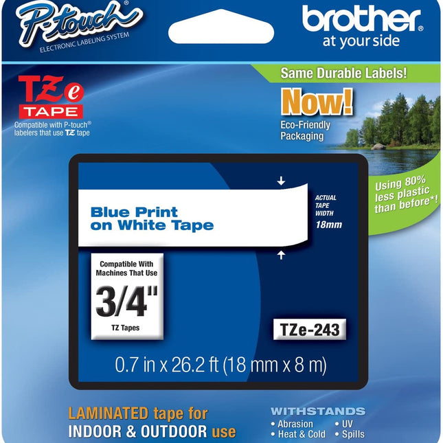 Brother 3/4" 18 mm Blue on White TZe P-Touch Tape for Brother PT-1900, PT1900 Label Maker.
