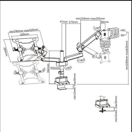 Brateck Aluminum Pole Mount Mechanical Spring Monitor with Laptop holder Fit Most 17'-32' Monitors Up to 8kg . Laptop Up to 4.5kg