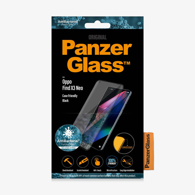 PANZER GLASS OPPO Find X3 Neo - (7076), Antibacterial glass, Protects the entire screen, Crystal clear, Resistant to scratches and bacteria, 100% touch