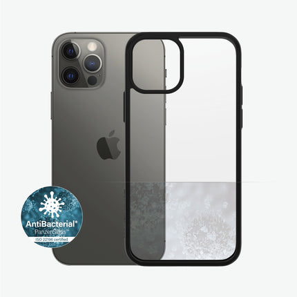 PANZER GLASS Clear Case for Apple iPhone 12 Pro-Black Frame-Slim Fashionable Design, Slightly Swelling Bumpers in all Corners, Enhance Protection