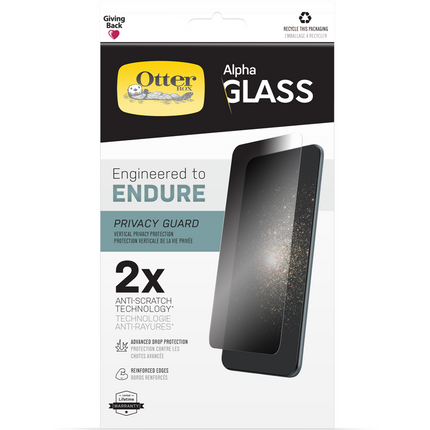 OTTERBOX Apple iPhone 13 Pro Max Alpha Glass Privacy Screen Protector - Clear (77-85972), Flawless Clarity, Reactive Touch, Anti-Shatter/Scratch