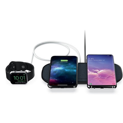 MOPHIE Dual Wireless Charging Pad - Fabric Universal Wireless Charger - Black (409903637), Charge Up To 3 Devices, Made for Qi-Enabled Devices