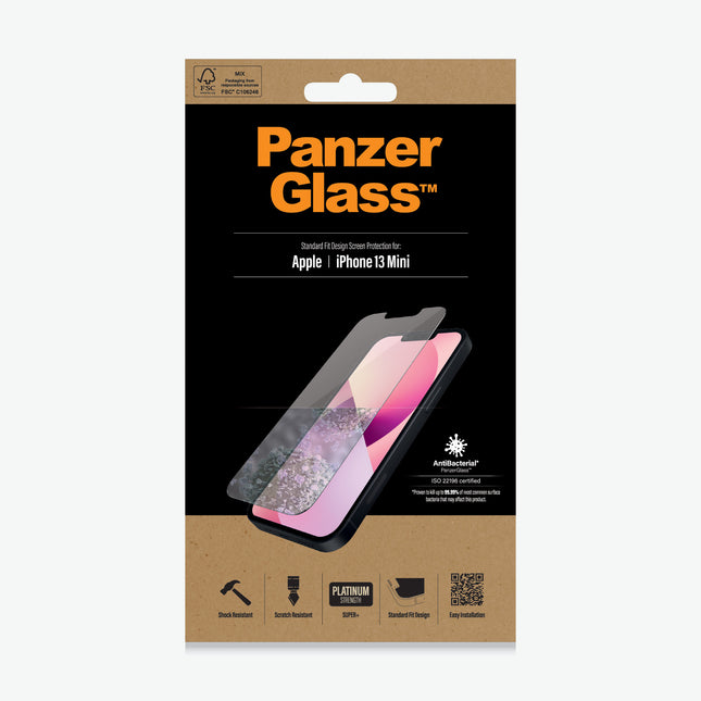 PANZER GLASS Standard Fit Screen Protector For Apple iPhone 13 Mini - Full Frame Coverage, Rounded Edges, Scratch, Shock resistant