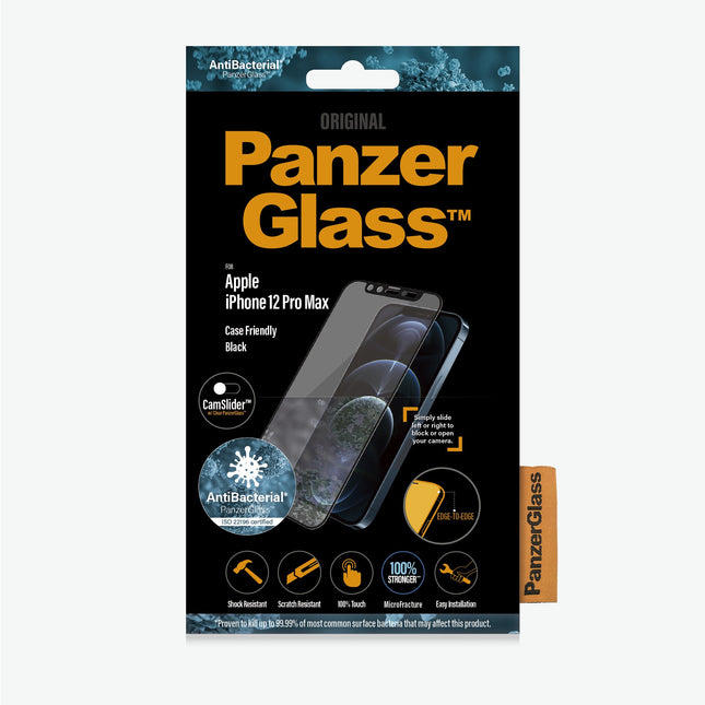 PANZER GLASS iPhone 12 Pro Max - Black - CamSlider  Screen Protector (2715) Easy to install