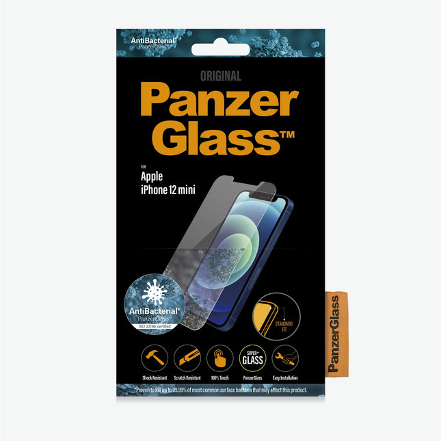 PANZER GLASS Apple iPhone 12 Mini - (2707) - Screen Protector - Antibacterial glass, Resistant to scratches and bacteria, Shock absorbing, 100% touch