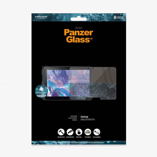 PANZER GLASS Samsung Galaxy Tab Active Pro - Screen Protector - Full Frame Coverage, Rounded Edges, Crystal Clear, Anti Bacterial