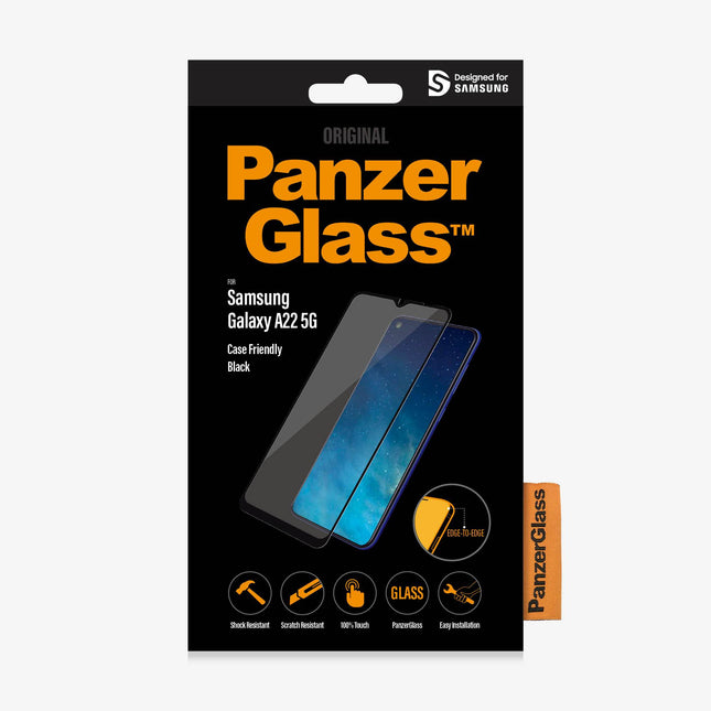 PANZER GLASS Entry Level Screen Protector For Samsung Galaxy A22 5G - Full Frame Coverage, Rounded Edges, Crystal Clear, 100% Touch Preservation