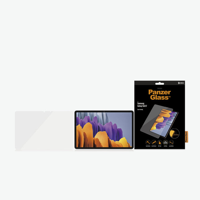 PANZER GLASS Screen Protector - Case Friendly - For Samsung Galaxy Tab S7 - Full Frame Coverage, Rounded Edges, Crystal Clear, Anti Bacterial,