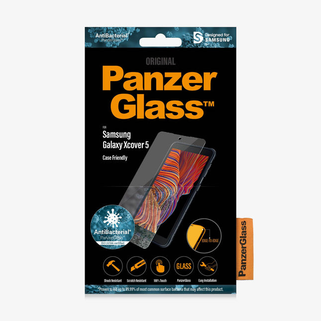 PANZER GLASS Screen Protector - Case Friendly - For Samsung Galaxy XCover 5 - Black - Full Frame Coverage, Rounded Edges, Crystal Clear