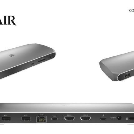 CORSAIR TBT100 Thunderbolt 3 Dock, TB, 2x USB-C 3.2, 2x USB-A 3.1, 2x HDMI 4K 60Hz, 3.5mm Audio, GB Ethernet, SD UHS-II Slim Aluminum Dock. MAC MS
