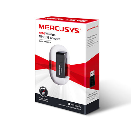 Mercusys MW300UM N300 Wireless Mini USB Adapter Fast 300Mbps, Connect your PC for HD Streaming, Gaming, Web Browsing, Portable, WPS Button, Windows