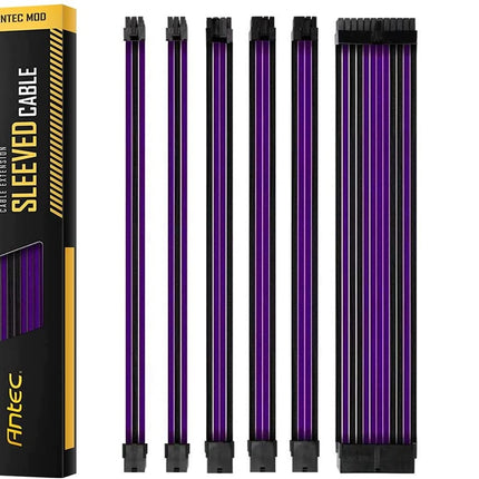 ANTEC PSU - Sleeved Extension Cable Kit V2 - Purple / Black. 24PIN ATX, 4+4 EPS, 8PIN PCI-E, 6PIN PCI-E, Compatible with Standard PSU
