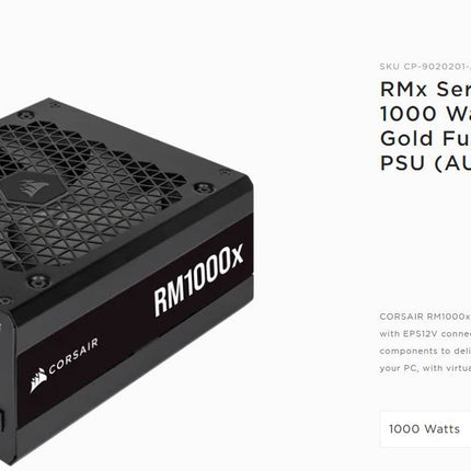 CORSAIR 1000W 2021 RMX 80+ Gold Fully Modular 135mm FAN, ATX Power Supply, PSU