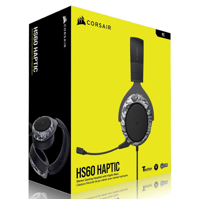 CORSAIR HS60 HAPTIC Stereo Gaming Headset with Haptic Bass - Black with Camouflage Black and White Headset Cover