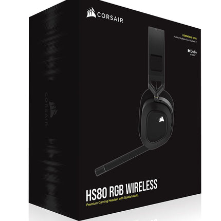 CORSAIR HS80 RGB Wireless Carbon- Dolby Atoms, Hyper Fast Slipstream Wireless - Gaming Headset Headphones