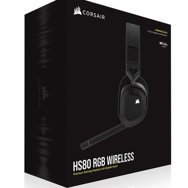 CORSAIR HS80 RGB Wireless Carbon- Dolby Atoms, Hyper Fast Slipstream Wireless - Gaming Headset Headphones