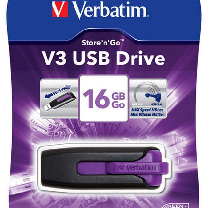 VERBATIM 16GB V3 USB3.0 Violet Store\'n\'Go V3; Rectractable