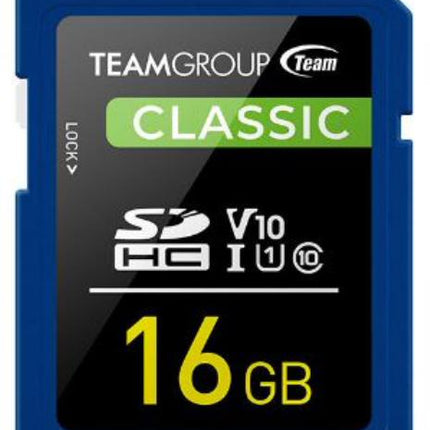 Team Classic SD Memory Card -16 GB  UHS Ultra Speed Class 1U1. Supports Video Speed Class 10V10.