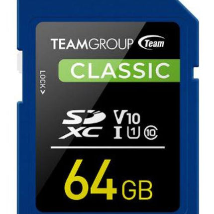 Team Classic SD Memory Card -64 GB.  UHS Ultra Speed Class 1U1. Supports Video Speed Class 10V10.