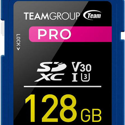 TEAMGROUP PRO 128GB UHS-I/U3 SDXC Memory Card U3 V30 4K UHD Read Speed up to 100MB/s