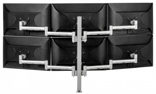 Atdec Six Monitor Arm 750mm Post Desk Mount. Max load: 0-9kg per arm 12kg middle arm - Silver