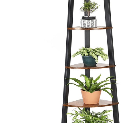 Rustic Brown Metal Frame 5 Tier Corner Shelf