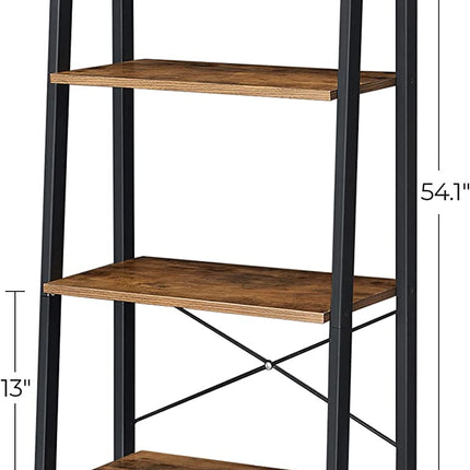 Rustic brown and black steel Metal Frame 4 Tier bookshelf