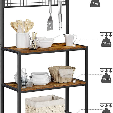 Industrial Kitchen Baker's Rack with Storage Shelves 10 Hooks and Metal Mesh Shelf 84 x 40 x 170 cm Rustic Brown