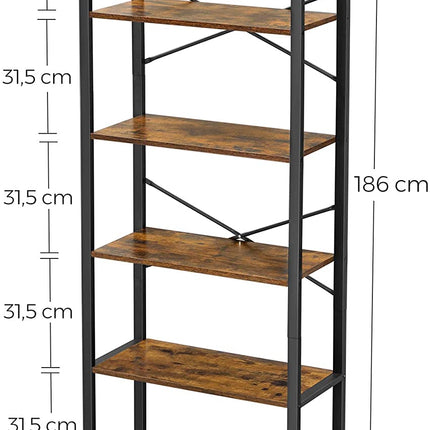 6-Tier Storage Rack with Industrial Style Steel Frame  Rustic Brown and Black, 186 cm High