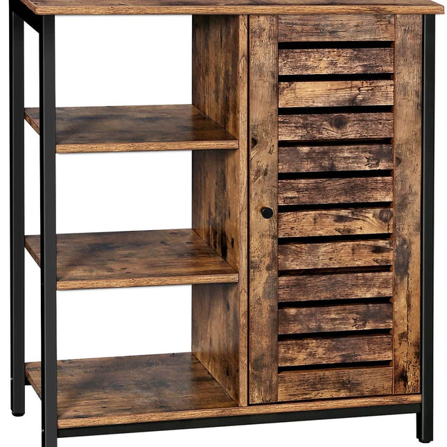 Storage Cabinet with 3 Shelves and a Cabinet with Door, Rustic Brown and Black