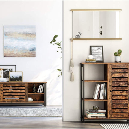 Storage Cabinet with 3 Shelves and a Cabinet with Door, Rustic Brown and Black