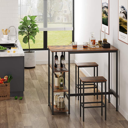 Dining Table with 3 Shelves and Industrial Style Stable Steel Structure,  109 x 60 x 100 cm, Rustic Brown