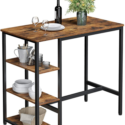 Dining Table with 3 Shelves and Industrial Style Stable Steel Structure,  109 x 60 x 100 cm, Rustic Brown