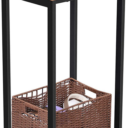 Rustic Brown Side Table with Mesh Shelf
