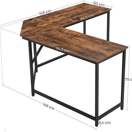 L-Shaped Computer Desk, Rustic Brown and Black