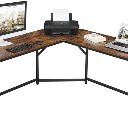 L-Shaped Computer Desk, Rustic Brown and Black