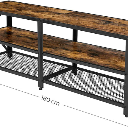 TV Stand for TV Steel Frame up to 178 cm with Shelves for Living Room and Bedroom Furniture Rustic Brown and Black