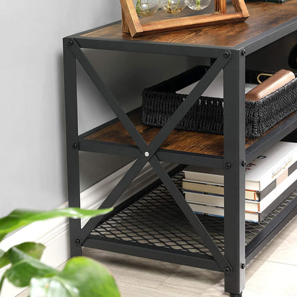 TV Stand for TV Steel Frame up to 178 cm with Shelves for Living Room and Bedroom Furniture Rustic Brown and Black
